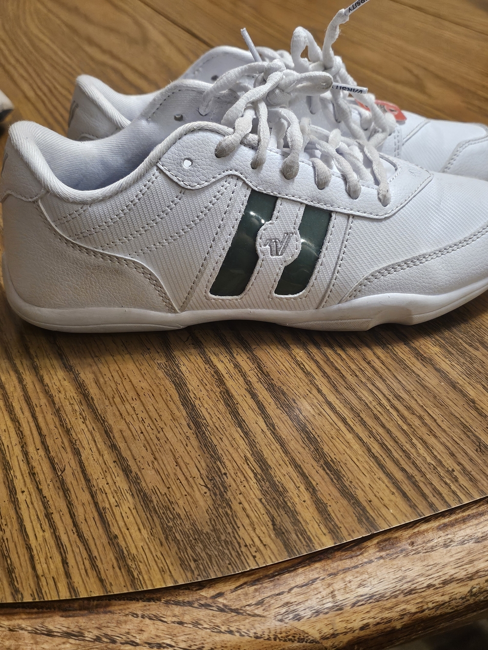 Varsity White Kids Sneakers with Green Stripe